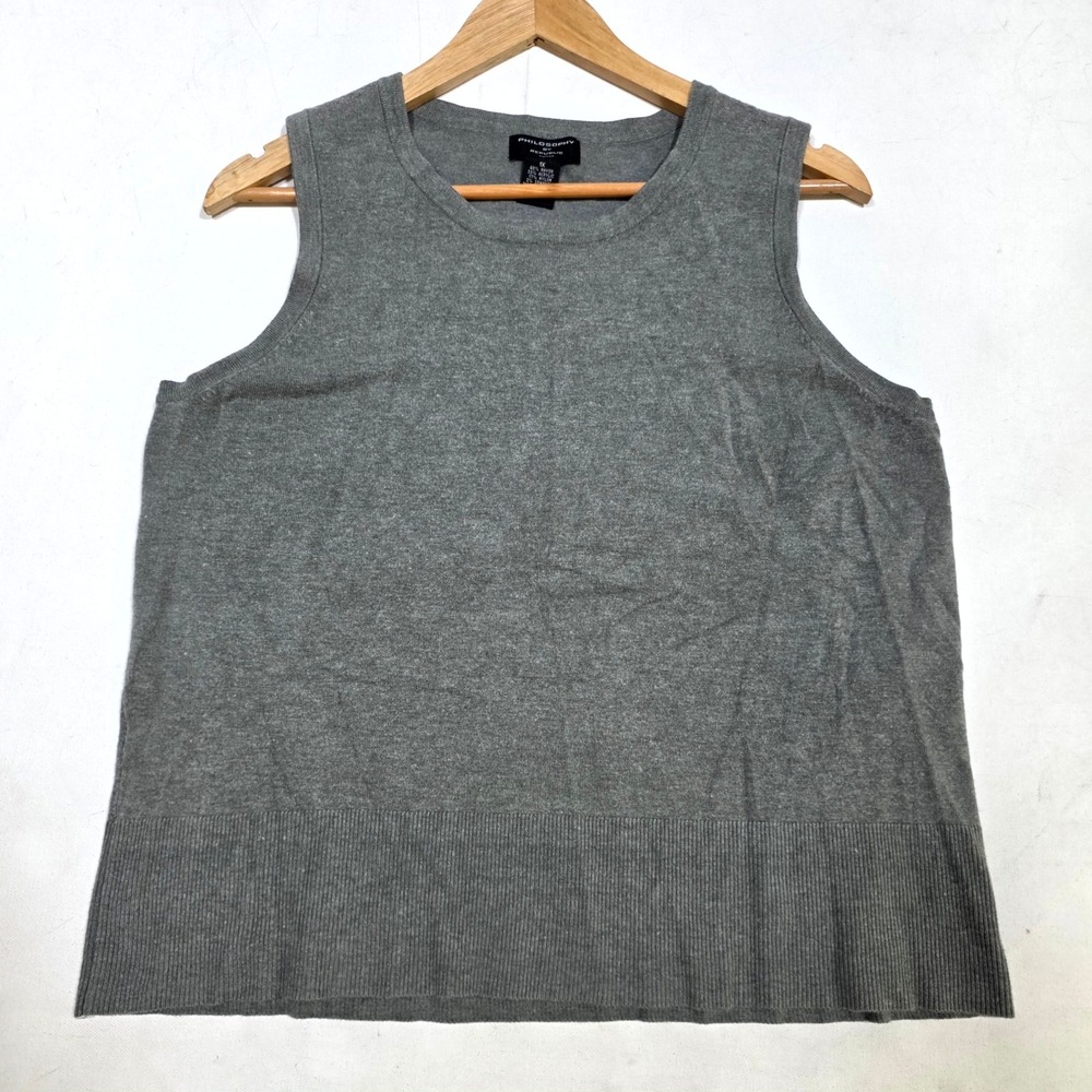 Philosophy by Republic Sweater Vest Womens 1X Gray Sleeveless Knit Ribbed Hem